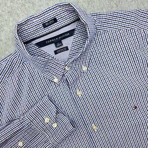 Tommy Hilfiger Men's Large Blue/White Custom Fit Gingham Button Down Shirt 2-Ply